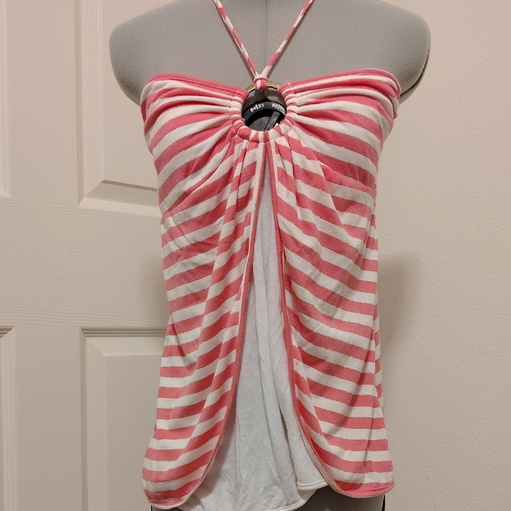 Ella Moss Medium Halter Top In Pink White & Gold